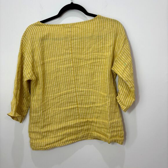 Lungo L'arno Butter Yellow Striped Italy Linen Top Women S Beachy Boho Coastal - Picture 5 of 8